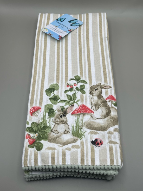 Cynthia Rowley Other - Cynthia Rowley Bunny & Mushroom Striped Kitchen Towel Set of Two, NWT 🐰🍄